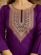 The52 Embroidered Rayon Fabric Straight Kurta, Pant and Dupatta Set | Grocsy