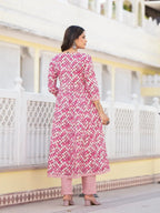 Yufta Purple Checkered Print Anarkali Kurta Trouser With Dupatta Set | Grocsy