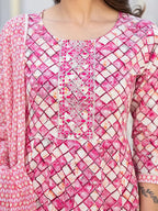 Yufta Purple Checkered Print Anarkali Kurta Trouser With Dupatta Set | Grocsy