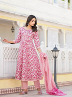 Yufta Purple Checkered Print Anarkali Kurta Trouser With Dupatta Set | Grocsy
