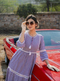 Yufta Purple Cotton Check Tiered Dress | Grocsy