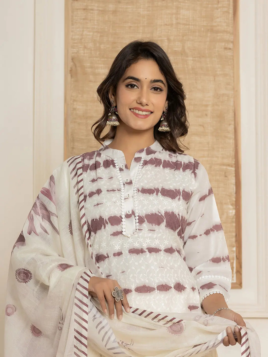 Yufta Purple Embroidery Cotton Have A Lining Kurta Trousers With Dupatta Set | Grocsy