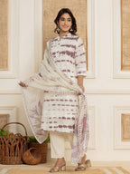 Yufta Purple Embroidery Cotton Have A Lining Kurta Trousers With Dupatta Set | Grocsy