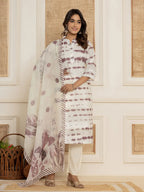 Yufta Purple Embroidery Cotton Have A Lining Kurta Trousers With Dupatta Set | Grocsy