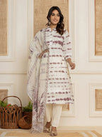 Yufta Purple Embroidery Cotton Have A Lining Kurta Trousers With Dupatta Set | Grocsy