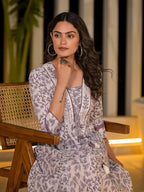 Yufta Purple Floral Print Kantha Work A-Line Dori Work Dress | Grocsy