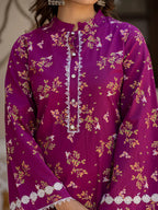 Yufta Purple Floral Print Straight Pakistani Style Kurta Trouser And Dupatta Set | Grocsy