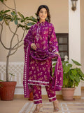 Yufta Purple Floral Print Straight Pakistani Style Kurta Trouser And Dupatta Set | Grocsy