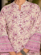 Yufta Purple Leaf Print Cotton Pakistani Style Kurta With Trousers With Dupatta Set | Grocsy