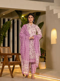 Yufta Purple Leaf Print Cotton Pakistani Style Kurta With Trousers With Dupatta Set | Grocsy