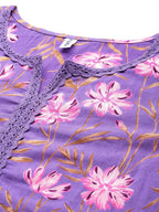 Yufta Purple Pure Cotton kurta set with embroidery Kurta Trouser Set | Grocsy