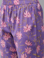 Yufta Purple Pure Cotton kurta set with embroidery Kurta Trouser Set | Grocsy