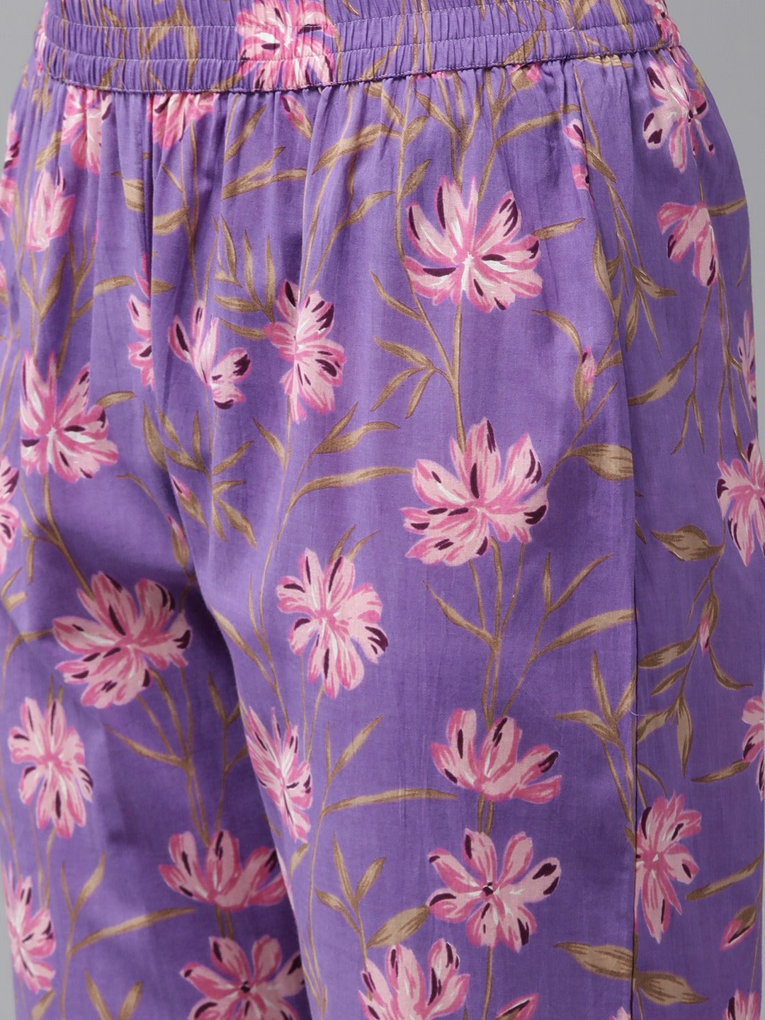 Yufta Purple Pure Cotton kurta set with embroidery Kurta Trouser Set | Grocsy
