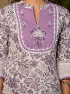 Yufta Purple Resham Embroidery Cotton Straight Kurta With Trouser Set | Grocsy