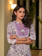 Yufta Purple Resham Embroidery Cotton Straight Kurta With Trouser Set | Grocsy