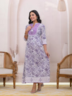 Yufta Purple Resham_Embroidery Cotton A-Liine Dress | Grocsy