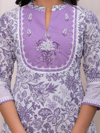 Yufta Purple Resham_Embroidery Cotton A-Liine Dress | Grocsy