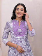 Yufta Purple Resham_Embroidery Cotton A-Liine Dress | Grocsy