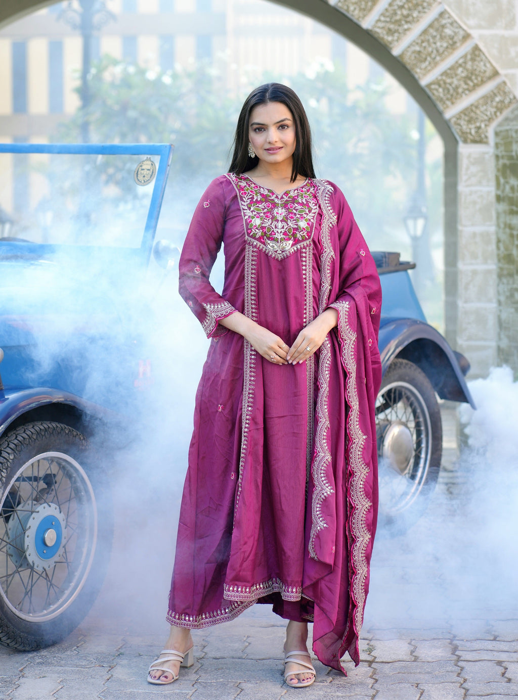 Lehenga Mart Designer Chinon Gown With Coding Sequence Embroidered Work - Purple | Grocsy