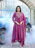 Lehenga Mart Designer Chinon Gown With Coding Sequence Embroidered Work - Purple | Grocsy