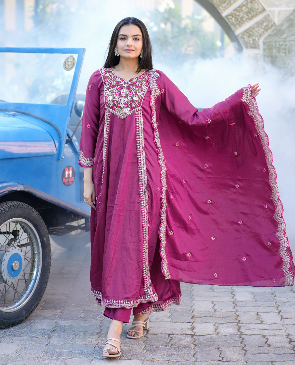 Lehenga Mart Designer Chinon Gown With Coding Sequence Embroidered Work - Purple | Grocsy