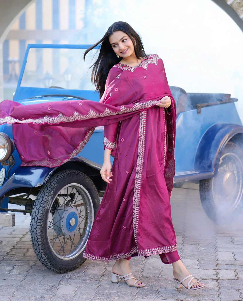 Lehenga Mart Designer Chinon Gown With Coding Sequence Embroidered Work - Purple | Grocsy