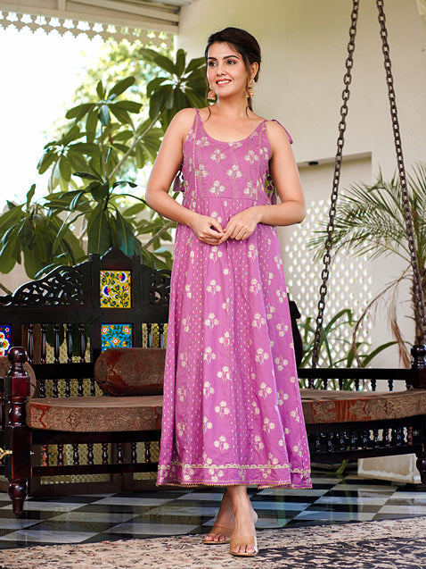 Yufta Purple strappy anarkali dress design | Grocsy