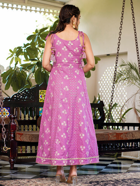 Yufta Purple strappy anarkali dress design | Grocsy