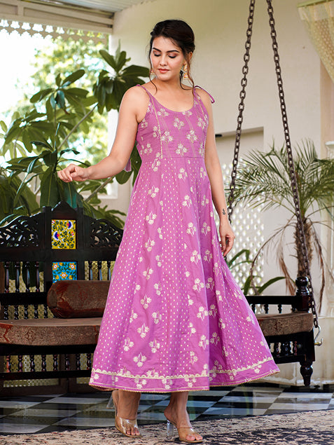 Yufta Purple strappy anarkali dress design | Grocsy