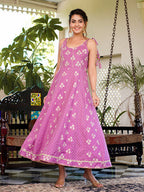 Yufta Purple strappy anarkali dress design | Grocsy