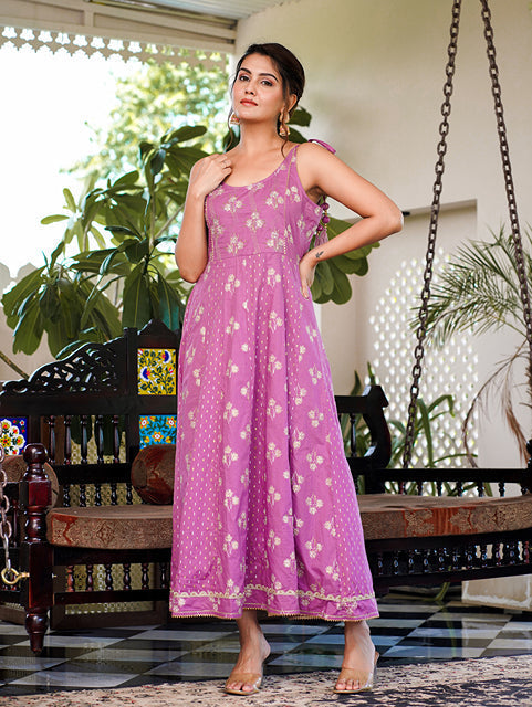 Yufta Purple strappy anarkali dress design | Grocsy