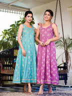 Yufta Purple strappy anarkali dress design | Grocsy