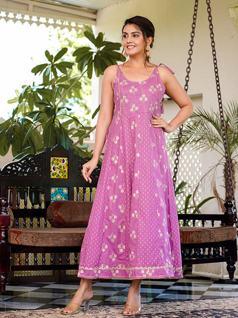 Yufta Purple strappy anarkali dress design | Grocsy