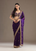 Lorenvalley Fashion Purple Fendi Satin with Embroidery Double Sequence Work Saree with Blouse | Grocsy