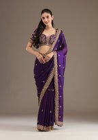 Lorenvalley Fashion Purple Fendi Satin with Embroidery Double Sequence Work Saree with Blouse | Grocsy