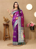 Lorenvalley Fashion Purple Soft Paithani Silk Woven Design Rich Meenakari Zari Weaving Pallu Saree | Grocsy