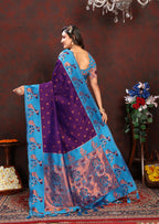 Lorenvalley Fashion Purple Soft Paithani Silk Woven Design Rich Zari Meenakari Weaving Saree | Grocsy
