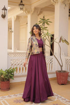Lorenvalley Purple Premium Chinnon Lehenga Choli with Jacquard Woven Design Koti | Grocsy