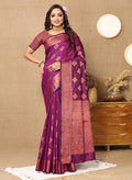 Lorenvalley Fashion Purple Soft Katan Silk Woven Design Copper Zari Weaving Saree | Grocsy