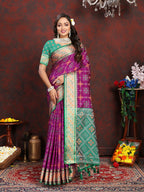 Lorenvalley Fashion Purple Patola Silk Woven Design with Zari Meenakari Weaving motifs Pallu Saree | Grocsy