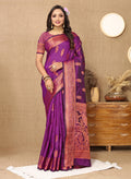 Lorenvalley Fashion Purple Soft Katan Silk Woven Design Copper Zari Weaving Saree | Grocsy