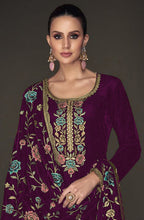Lorenvalley Fashion Women Purple Velvet Embroidered Salwar Suit Material | Grocsy