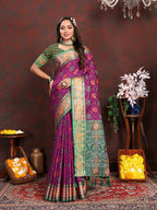 Lorenvalley Fashion Purple Patola Silk Woven Design with Zari Meenakari Weaving motifs Pallu Saree | Grocsy