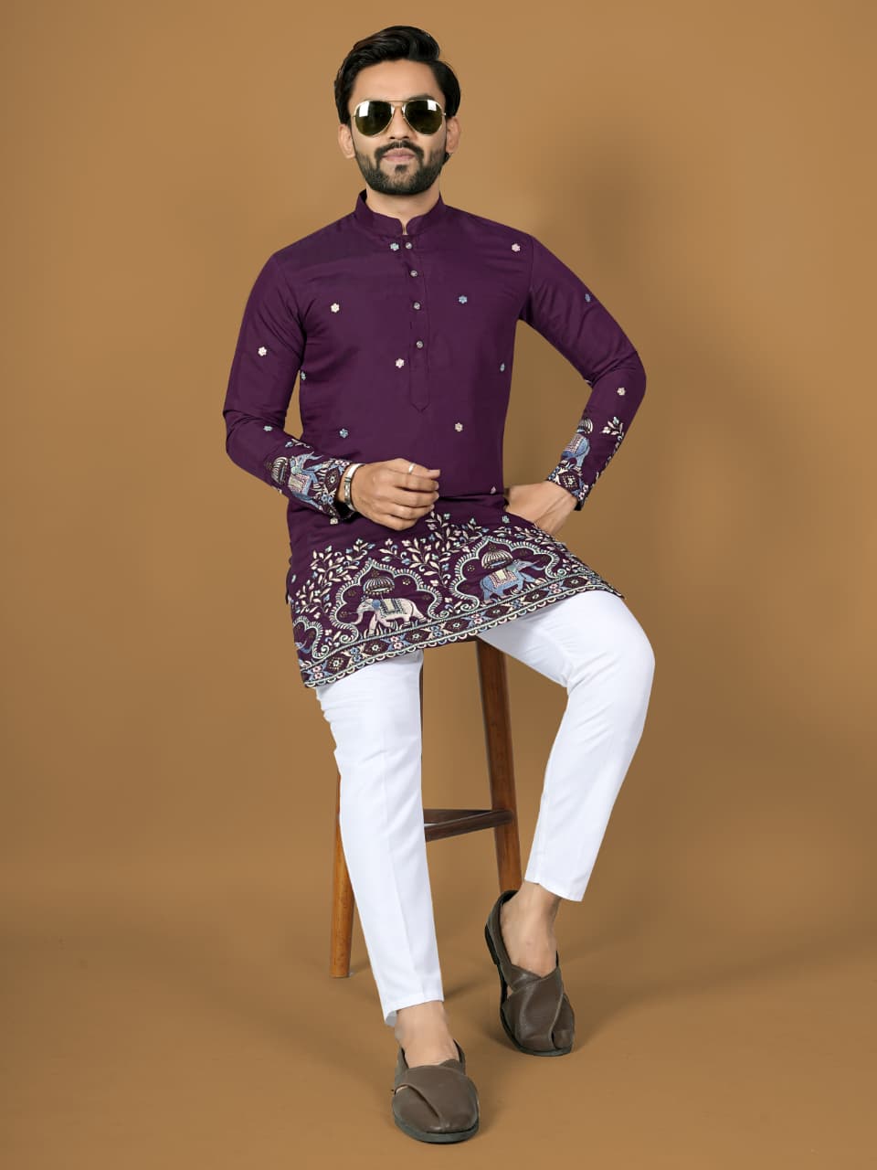 Anaita Purple Embroidery Silk Straight Kurta | Grocsy