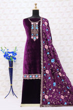 Lorenvalley Fashion Women Purple Velvet Embroidered Salwar Suit Material | Grocsy