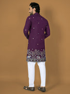 Anaita Purple Embroidery Silk Straight Kurta | Grocsy