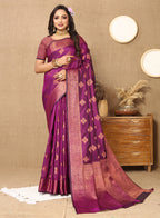 Lorenvalley Fashion Purple Soft Katan Silk Woven Design Copper Zari Weaving Saree | Grocsy