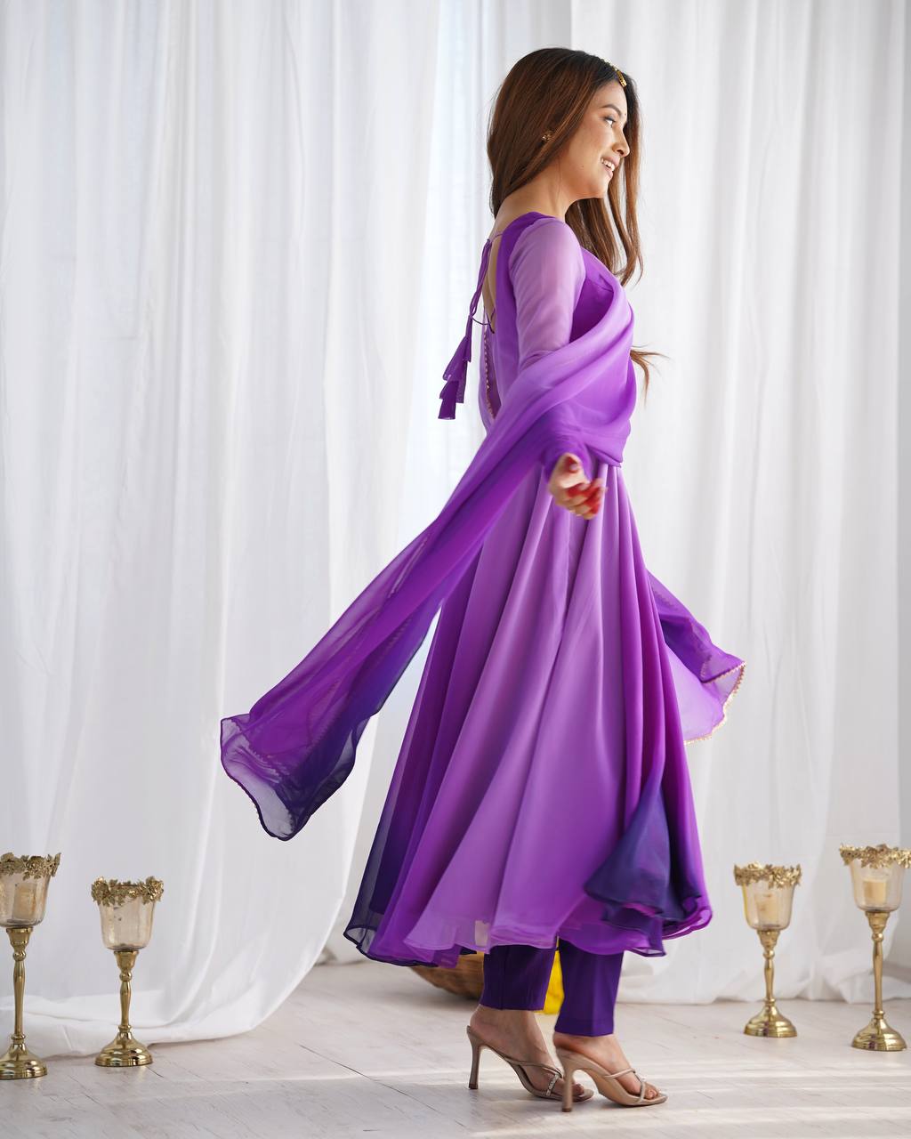 Evanik Purple Pure Soft Georgette Colorful Padding Anarkali Suit | Grocsy