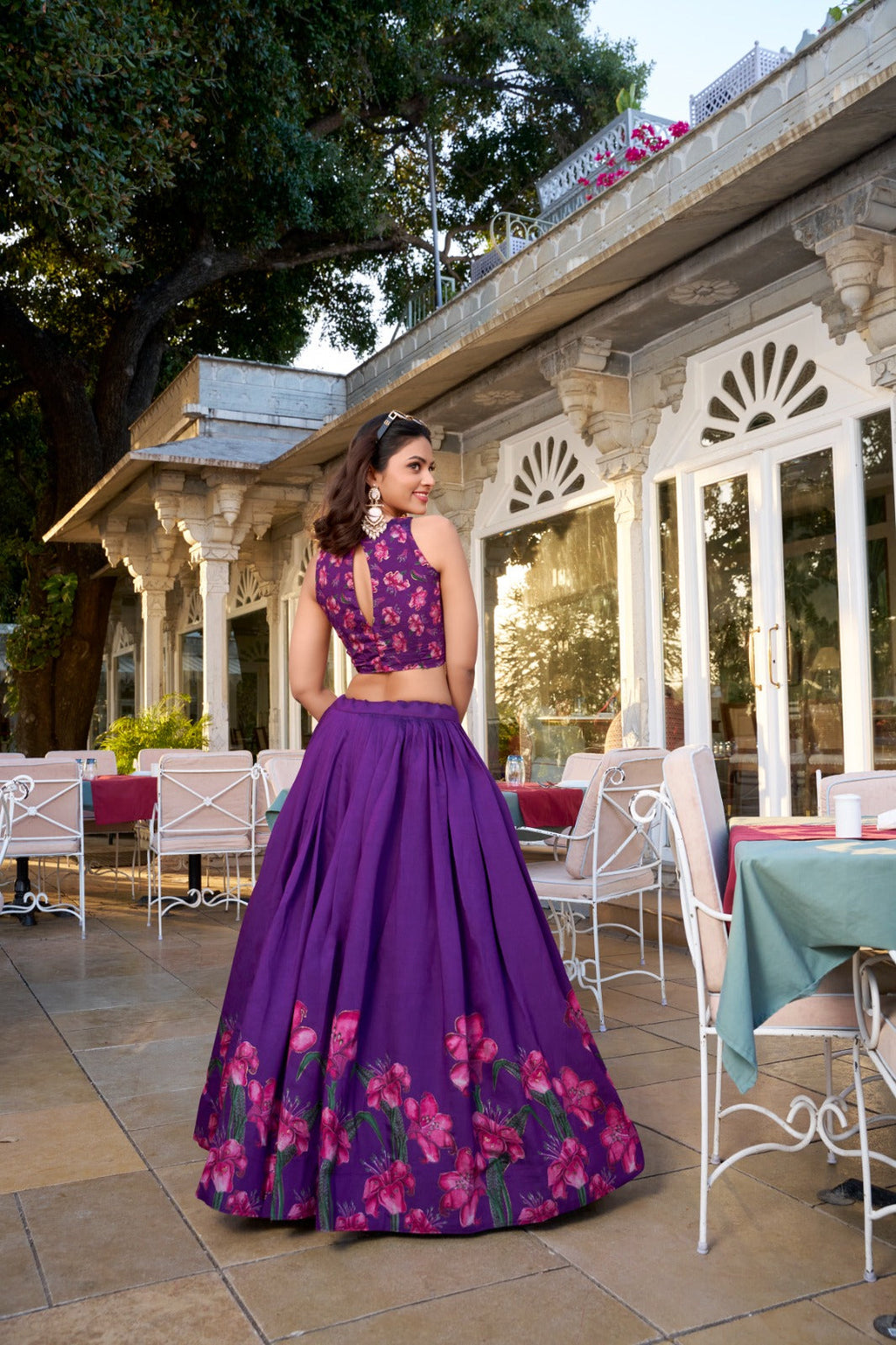 Lorenvalley Purple Tussar Silk Floral Print With Foil Work Lehenga Choli with Dupatta | Grocsy