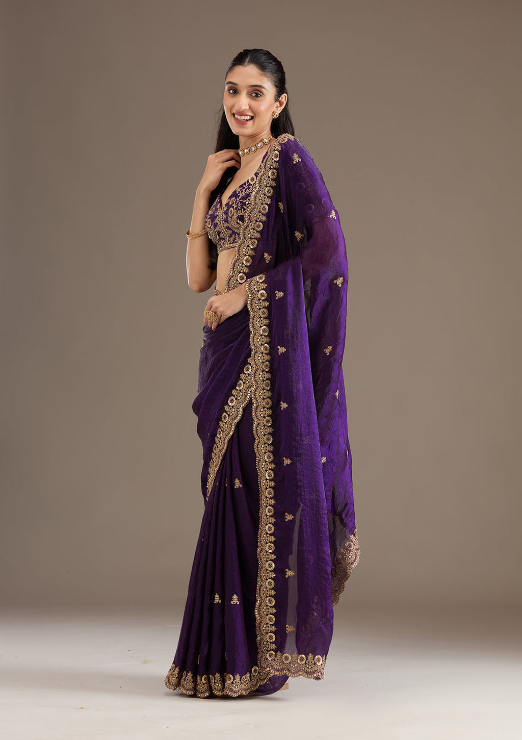 Lorenvalley Fashion Purple Fendi Satin with Embroidery Double Sequence Work Saree with Blouse | Grocsy